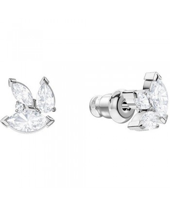 Louison Pearl stud earrings, Leaf, White, Rhodium plated