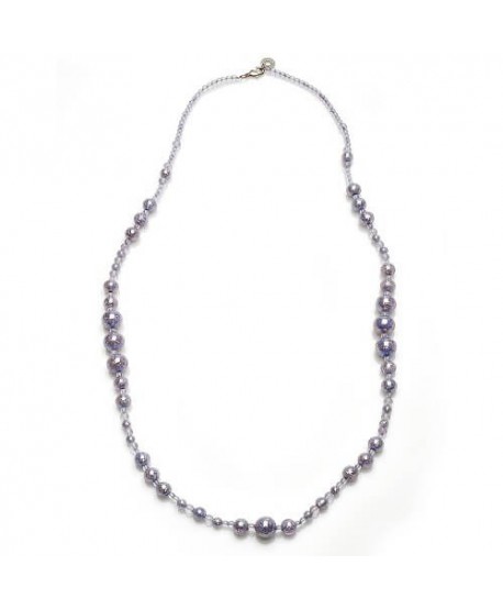 Collana Antica Murrina Collezione Perleadi con perle di vetro bianco effetto pastello e perle di fiume lilla
