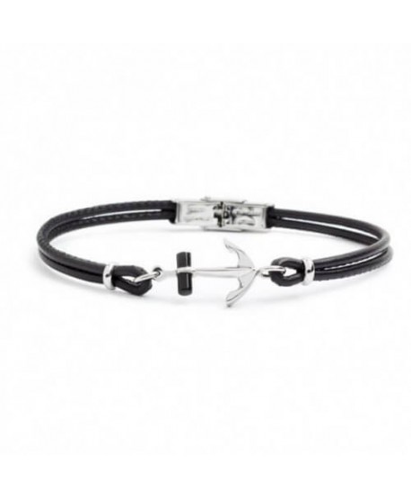 Vendita Bracciale Marlù in pelle nero con ancora