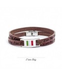 Bracciale Marlù Italia nel cuore pelle e targa scorrevole 22br010m