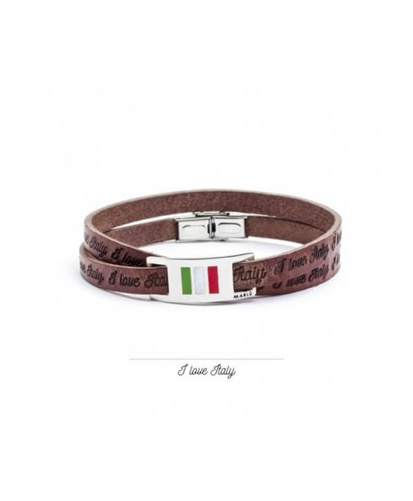 Bracciale Marlù Italia nel cuore pelle e targa scorrevole 22br010m