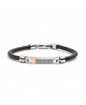 Bracciale Marlù Man Class pelle nera intrecciata e inserto rosé 4BR1812R