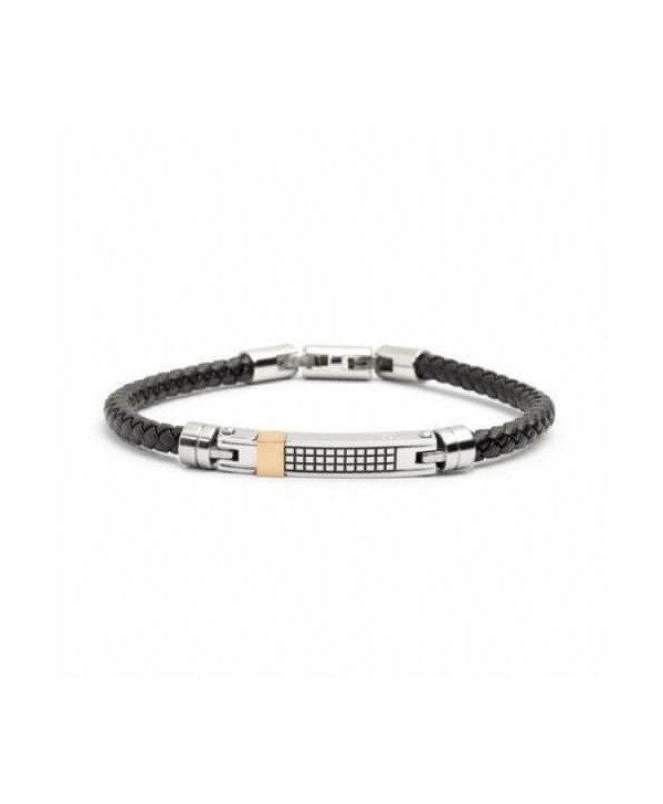 Bracciale Marlù Man Class pelle nera intrecciata e inserto rosé 4BR1812R